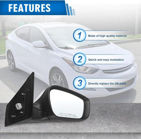 Left Driver Side Mirror Assembly Fits 2014 2015 2016 Hyundai Elantra with Power Glass Heated Blind Spot Glass Turn Signal and Manual Folding Match to Black (6Pins) in Saudi Arabia