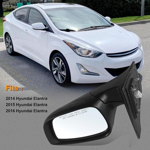 Left Driver Side Mirror Assembly Fits 2014 2015 2016 Hyundai Elantra with Power Glass Heated Blind Spot Glass Turn Signal and Manual Folding Match to Black (6Pins) in Saudi Arabia