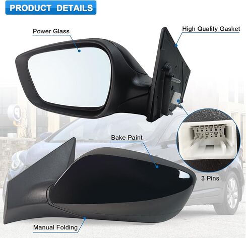 Left Driver Side Mirror Assembly Fits 2014 2015 2016 Hyundai Elantra with Power Glass Heated Blind Spot Glass Turn Signal and Manual Folding Match to Black (6Pins) in Saudi Arabia
