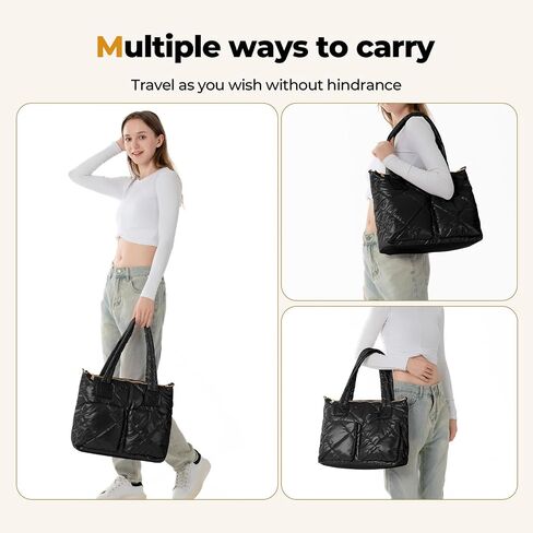 Puffer Tote Bag for Women, Large Quilted Tote Bag with Two Exterior Pockets, Ultra-Lightweight and Soft Puffy Bag in Saudi Arabia