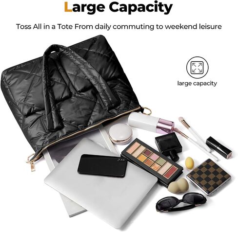 Puffer Tote Bag for Women, Large Quilted Tote Bag with Two Exterior Pockets, Ultra-Lightweight and Soft Puffy Bag in Saudi Arabia