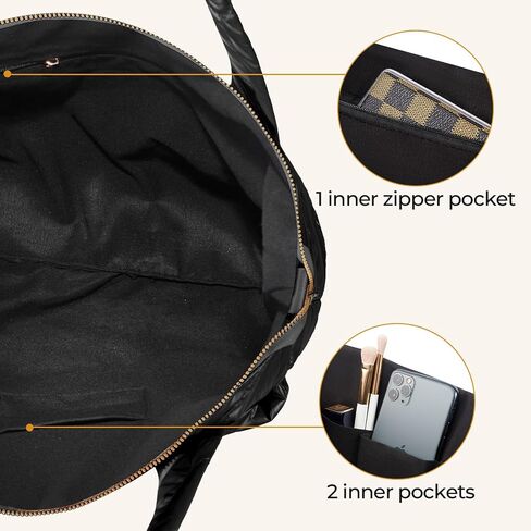 Puffer Tote Bag for Women, Large Quilted Tote Bag with Two Exterior Pockets, Ultra-Lightweight and Soft Puffy Bag in Saudi Arabia
