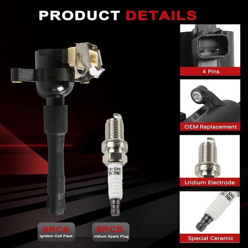 UF354 Ignition Coil Pack Iridium Spark Plugs Set of 8 Fits For Land Rover Range Rover 2004-2005 & BMW X5 M5 2000-2003, 540i 740i 740iL 840Ci Z8 Replacement for 7092, BKR6EGP, 12131703227 in Kuwait