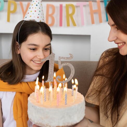 رقم 15 كعكة توبر، 15 كعكة عيد ميلاد توبر سباركلي بلينغ سبيكة كريستال أحجار الراين كعكة توبر أحجار الراين الخامس عشر كعكة توبر، تزيين الكعكة لحفلة عيد الميلاد والذكرى السنوية، فضي in Saudi Arabia