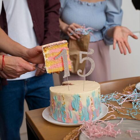 رقم 15 كعكة توبر، 15 كعكة عيد ميلاد توبر سباركلي بلينغ سبيكة كريستال أحجار الراين كعكة توبر أحجار الراين الخامس عشر كعكة توبر، تزيين الكعكة لحفلة عيد الميلاد والذكرى السنوية، فضي in Saudi Arabia
