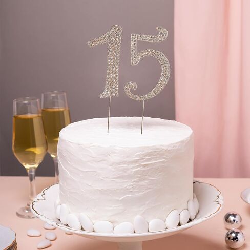رقم 15 كعكة توبر، 15 كعكة عيد ميلاد توبر سباركلي بلينغ سبيكة كريستال أحجار الراين كعكة توبر أحجار الراين الخامس عشر كعكة توبر، تزيين الكعكة لحفلة عيد الميلاد والذكرى السنوية، فضي in Saudi Arabia