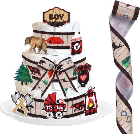 Winter Pink Snowflake Diaper Cake Decorations Kit for Baby Shower, Snowflake Patterned Ribbons 5 Yards, Baby It's Cold Outside Cards Gender Reveal Party Decorations Supplies in Kuwait