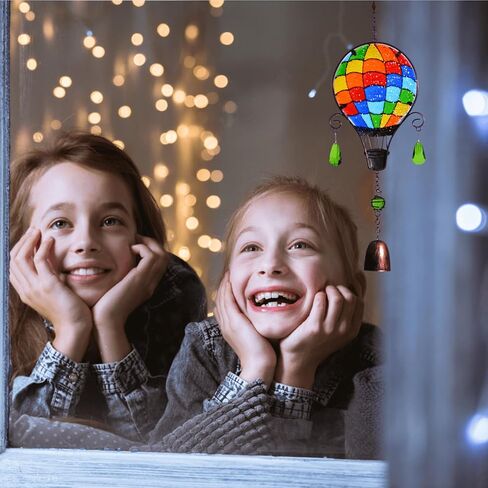 جرس عيد الميلاد الملون من الزجاج الملون، جرس كرة الهواء الساخن المرسوم يدويًا لزينة عيد الميلاد المعلقة من الشمس لنافذة الزجاج الملون هدية معلقة لديكور المنزل في عيد الميلاد (الرنين) in Saudi Arabia