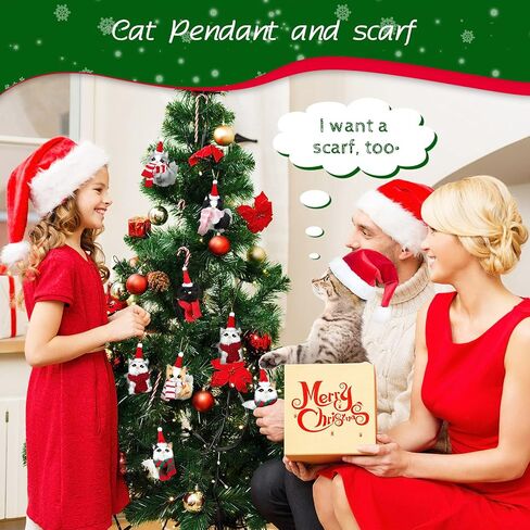 6 Sets Cat Ornaments with Colorful Scarf Kitten Ornaments Mini Tabby Cat Xmas Tree Holiday Hanging Decoration Artificial Fur Kitten Ornament with Santa Hat Scarf for Christmas Tree Decor in Saudi Arabia