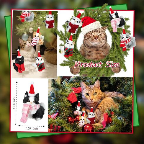 6 Sets Cat Ornaments with Colorful Scarf Kitten Ornaments Mini Tabby Cat Xmas Tree Holiday Hanging Decoration Artificial Fur Kitten Ornament with Santa Hat Scarf for Christmas Tree Decor in Saudi Arabia