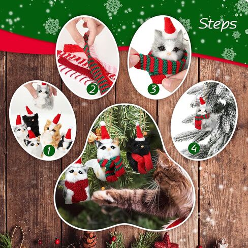 6 Sets Cat Ornaments with Colorful Scarf Kitten Ornaments Mini Tabby Cat Xmas Tree Holiday Hanging Decoration Artificial Fur Kitten Ornament with Santa Hat Scarf for Christmas Tree Decor in Saudi Arabia