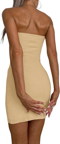 Vrtige Women's Sexy Strapless Twist Sleeveless Ribbed Knit Cocktail Bodycon Mini Dress in Saudi Arabia