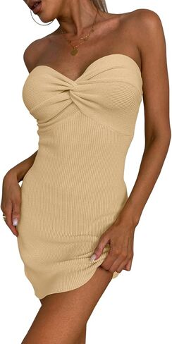 Vrtige Women's Sexy Strapless Twist Sleeveless Ribbed Knit Cocktail Bodycon Mini Dress in Saudi Arabia