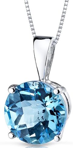 PEORA 14K الذهب الأبيض السويسري الأزرق توباز قلادة للنساء، سوليتير جوهرة الأحجار الكريمة الأصلية، شكل دائري، 8 مم، إجمالي 2.50 قيراط، درجة AAA، للهدايا والارتداء اليومي، قلادة من الأحجار الكريمة الزرقاء in Kuwait