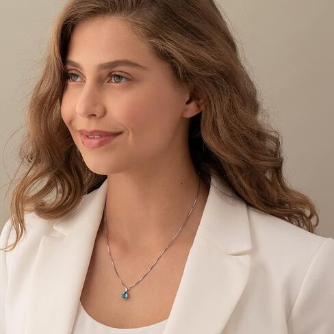 PEORA 14K الذهب الأبيض السويسري الأزرق توباز قلادة للنساء، سوليتير جوهرة الأحجار الكريمة الأصلية، شكل دائري، 8 مم، إجمالي 2.50 قيراط، درجة AAA، للهدايا والارتداء اليومي، قلادة من الأحجار الكريمة الزرقاء in Kuwait