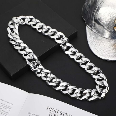 Inbagi 24 Pcs Big Chain Bulk Fake Chunky Chain Faux Rapper Chain for 80s 90s Punk Style Halloween Costume, 32 Inches Long in Kuwait