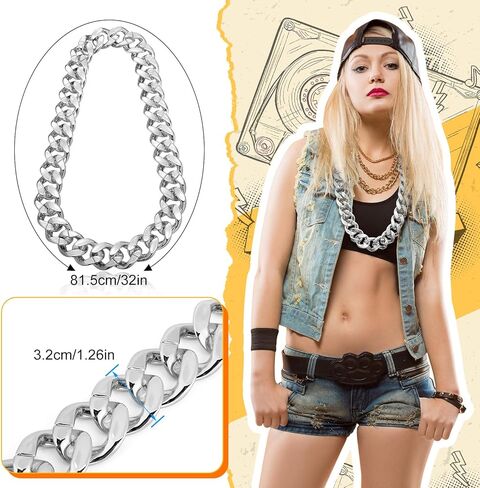 Inbagi 24 Pcs Big Chain Bulk Fake Chunky Chain Faux Rapper Chain for 80s 90s Punk Style Halloween Costume, 32 Inches Long in Kuwait