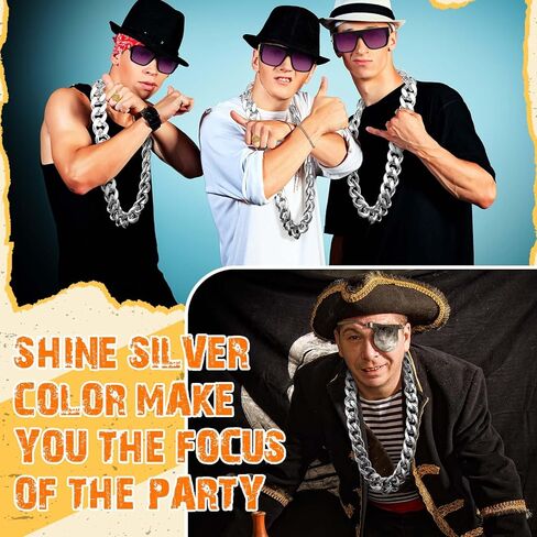 Inbagi 24 Pcs Big Chain Bulk Fake Chunky Chain Faux Rapper Chain for 80s 90s Punk Style Halloween Costume, 32 Inches Long in Kuwait