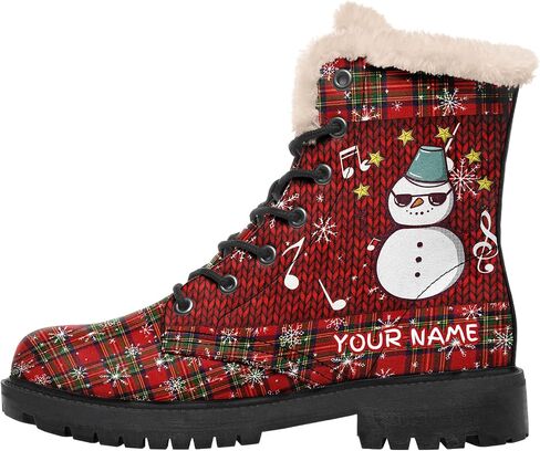 Winter Boots for Women, Custom Christmas Boots Santa Claus Print Ladies Fur Lined Lace up Ankle Boots Comfortable Warm Winter Snow Shoes Outdoor Christmas Gift in Saudi Arabia