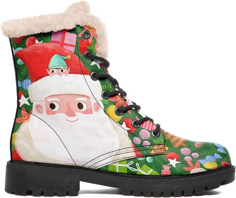 Winter Boots for Women, Custom Christmas Boots Santa Claus Print Ladies Fur Lined Lace up Ankle Boots Comfortable Warm Winter Snow Shoes Outdoor Christmas Gift in Saudi Arabia