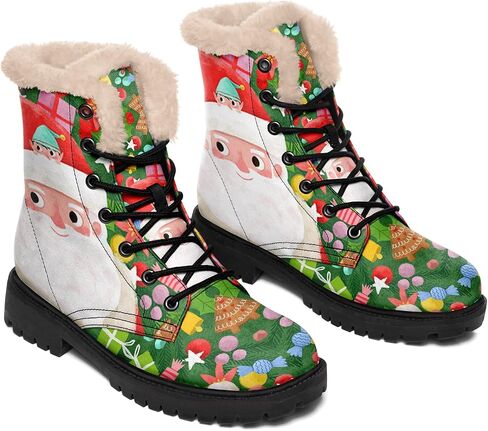 Winter Boots for Women, Custom Christmas Boots Santa Claus Print Ladies Fur Lined Lace up Ankle Boots Comfortable Warm Winter Snow Shoes Outdoor Christmas Gift in Saudi Arabia
