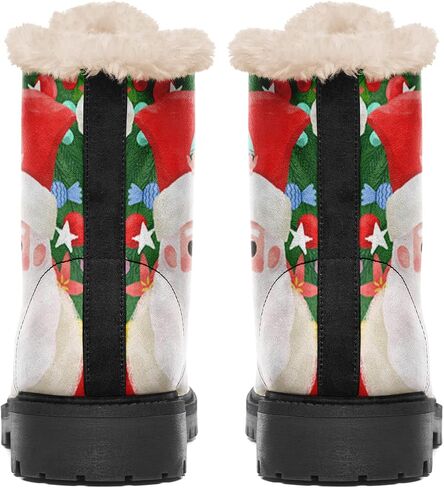 Winter Boots for Women, Custom Christmas Boots Santa Claus Print Ladies Fur Lined Lace up Ankle Boots Comfortable Warm Winter Snow Shoes Outdoor Christmas Gift in Saudi Arabia