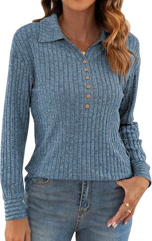 Poetsky Womens Lightweight Sweater Long Sleeve Fall Winter Button Collared Tunic Tops in Saudi Arabia