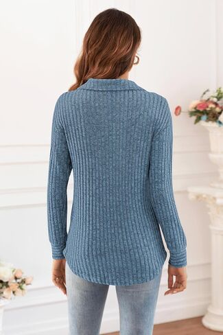 Poetsky Womens Lightweight Sweater Long Sleeve Fall Winter Button Collared Tunic Tops in Saudi Arabia