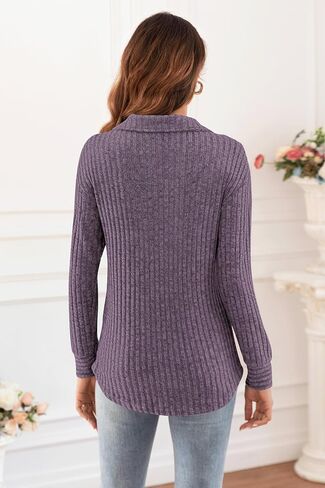 Poetsky Womens Lightweight Sweater Long Sleeve Fall Winter Button Collared Tunic Tops in Saudi Arabia