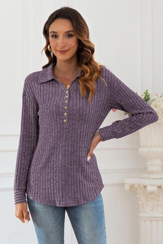 Poetsky Womens Lightweight Sweater Long Sleeve Fall Winter Button Collared Tunic Tops in Saudi Arabia