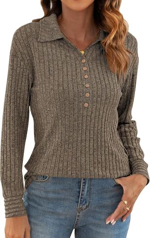 Poetsky Womens Lightweight Sweater Long Sleeve Fall Winter Button Collared Tunic Tops in Saudi Arabia