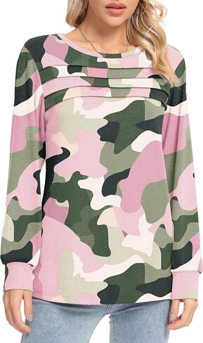 Womens Long Sleeve Shirts Casual Blouses Crewneck Tunic Dressy Tops Trendy T-shirts in Saudi Arabia
