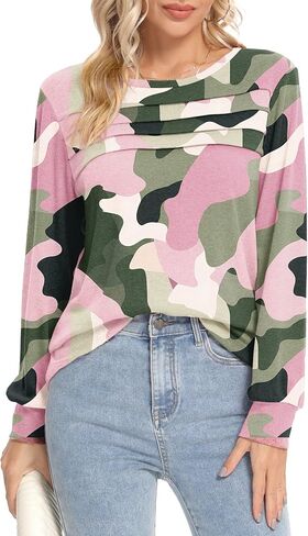 Womens Long Sleeve Shirts Casual Blouses Crewneck Tunic Dressy Tops Trendy T-shirts in Saudi Arabia