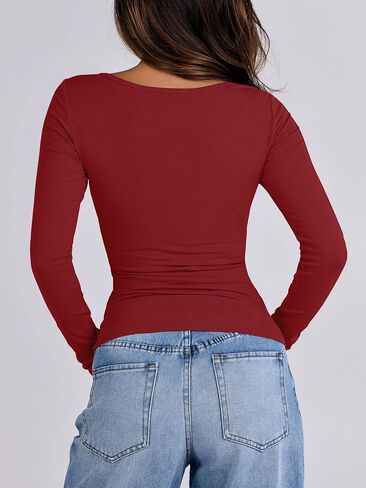 Womens Cutout Tops Trendy Sexy Long Sleeve Shirts Ribbed Slim Fit Tee 2024 Fall Fashion Going Out Tshirts Clothes in Saudi Arabia