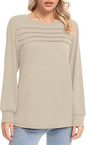 Womens Long Sleeve Shirts Casual Blouses Crewneck Tunic Dressy Tops Trendy T-shirts in Saudi Arabia