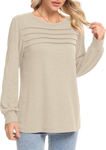 Womens Long Sleeve Shirts Casual Blouses Crewneck Tunic Dressy Tops Trendy T-shirts in Saudi Arabia