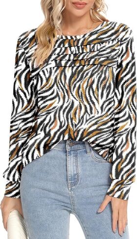 Womens Long Sleeve Shirts Casual Blouses Crewneck Tunic Dressy Tops Trendy T-shirts in Saudi Arabia