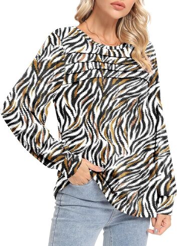 Womens Long Sleeve Shirts Casual Blouses Crewneck Tunic Dressy Tops Trendy T-shirts in Saudi Arabia