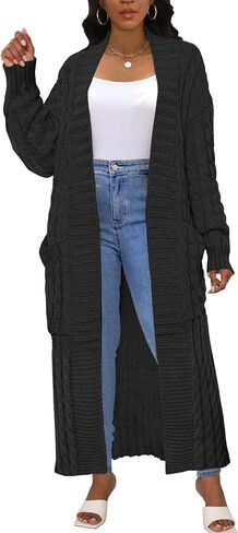 Womens Long Cardigan Sweater Open Front Long Sleeve Chunky Cable Knit Duster Outerwear Maxi 2024 Fall Jacket Coats in Saudi Arabia