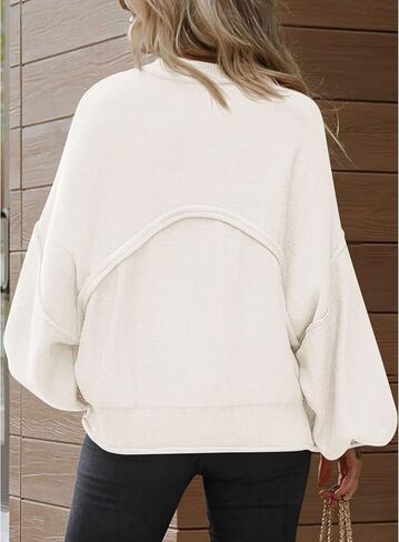 BTFBM Women's Oversized Lantern Long Sleeve Sweaters Casual Crewneck 2024 Fall Winter Outfits Ribbed Knit Pullover Tops in Kuwait
