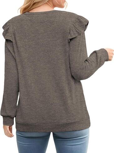 Womens-Plus-Size-Dressy-Tops Trendy V Neck Shirts Cute Ruffle Long Sleeve Blouses Casual Loose Fit Tunics XL-5XL in Kuwait