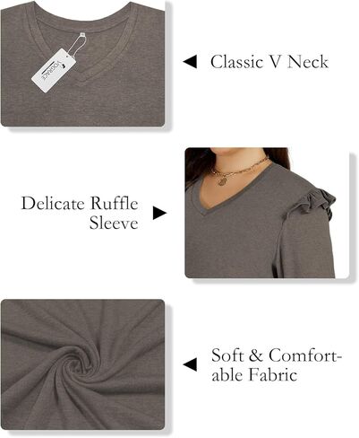 Womens-Plus-Size-Dressy-Tops Trendy V Neck Shirts Cute Ruffle Long Sleeve Blouses Casual Loose Fit Tunics XL-5XL in Kuwait