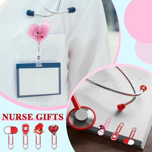 36 قطعة من Barydat هدية للممرضات، بكرة شارة ممرضة قابلة للسحب، سلسلة مفاتيح لطيفة للممرضات، حامل شارة التمريض، علامات مرجعية كبيرة كرتونية مع مشبك ورق ملون للمعلمين، الأطباء، مكتب المدرسة، المستشفى in Saudi Arabia