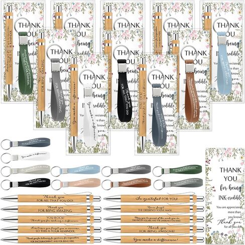 Geyoga 30 Sets Christmas Employees Appreciation Gifts Inspirational Bamboo Pens Bulk Motivational Silicone Keychains with Card and Bag for Volunteer Coworkers Thank You Gifts Office Supplies(Staff) in Saudi Arabia