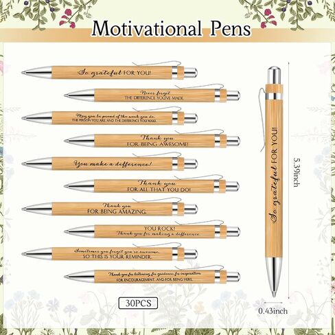 Geyoga 30 Sets Christmas Employees Appreciation Gifts Inspirational Bamboo Pens Bulk Motivational Silicone Keychains with Card and Bag for Volunteer Coworkers Thank You Gifts Office Supplies(Staff) in Saudi Arabia