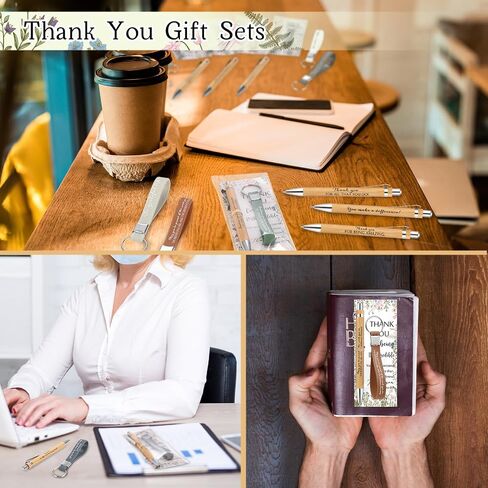 Geyoga 30 Sets Christmas Employees Appreciation Gifts Inspirational Bamboo Pens Bulk Motivational Silicone Keychains with Card and Bag for Volunteer Coworkers Thank You Gifts Office Supplies(Staff) in Saudi Arabia