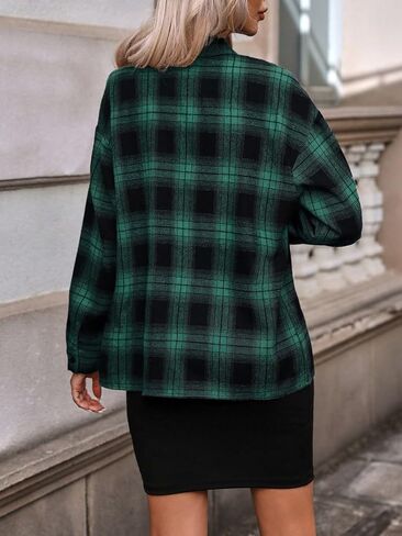 Floerns Women's 2 Piece Outfits Plaid Button Front Drop Shoulder Shirt and Cami Dress Set in Saudi Arabia