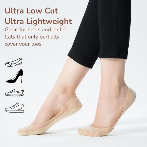 ULTRA LOW-CUT Invisible Socks Women for Flats & Heels, Thin and Smooth No Show Liner Socks Non-Slip & Seamless, 3 & 6 Pairs in Saudi Arabia