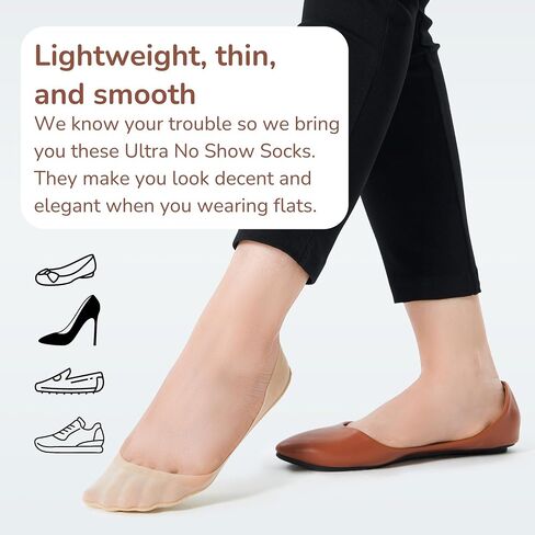 ULTRA LOW-CUT Invisible Socks Women for Flats & Heels, Thin and Smooth No Show Liner Socks Non-Slip & Seamless, 3 & 6 Pairs in Saudi Arabia