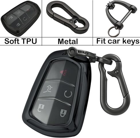 for Cadillac Key fob Cover case Keychain,Soft TPU Key case,Skin,5-6 Buttons Compatible with CT6 XT5 CTS XTS SRX ATS STS Remote Key Vehicle Accessories(Transparent Black) in Saudi Arabia